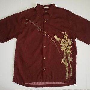 Hilo Hattie Medium Mens Hawaiian Original Bamboo Floral Button Down Shirt Maroon